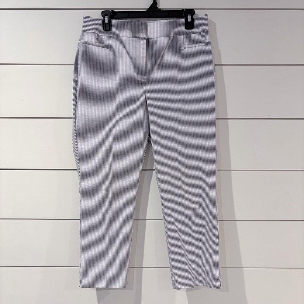 Ann Taylor Factory Seersucker Stripe Ankle Pants Size 8 Preppy Coastal